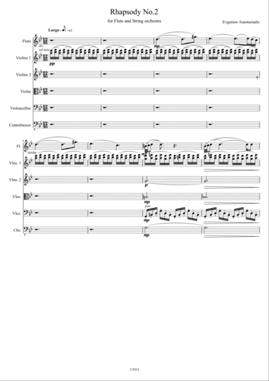 Rhapsody No.2 - for Flute and String orchestra (2014) Chamber Orchestra scores gallery preview page 2