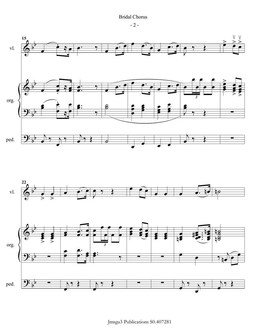 Wagner: Bridal Chorus for Violin & Organ String Duet scores gallery preview page 2