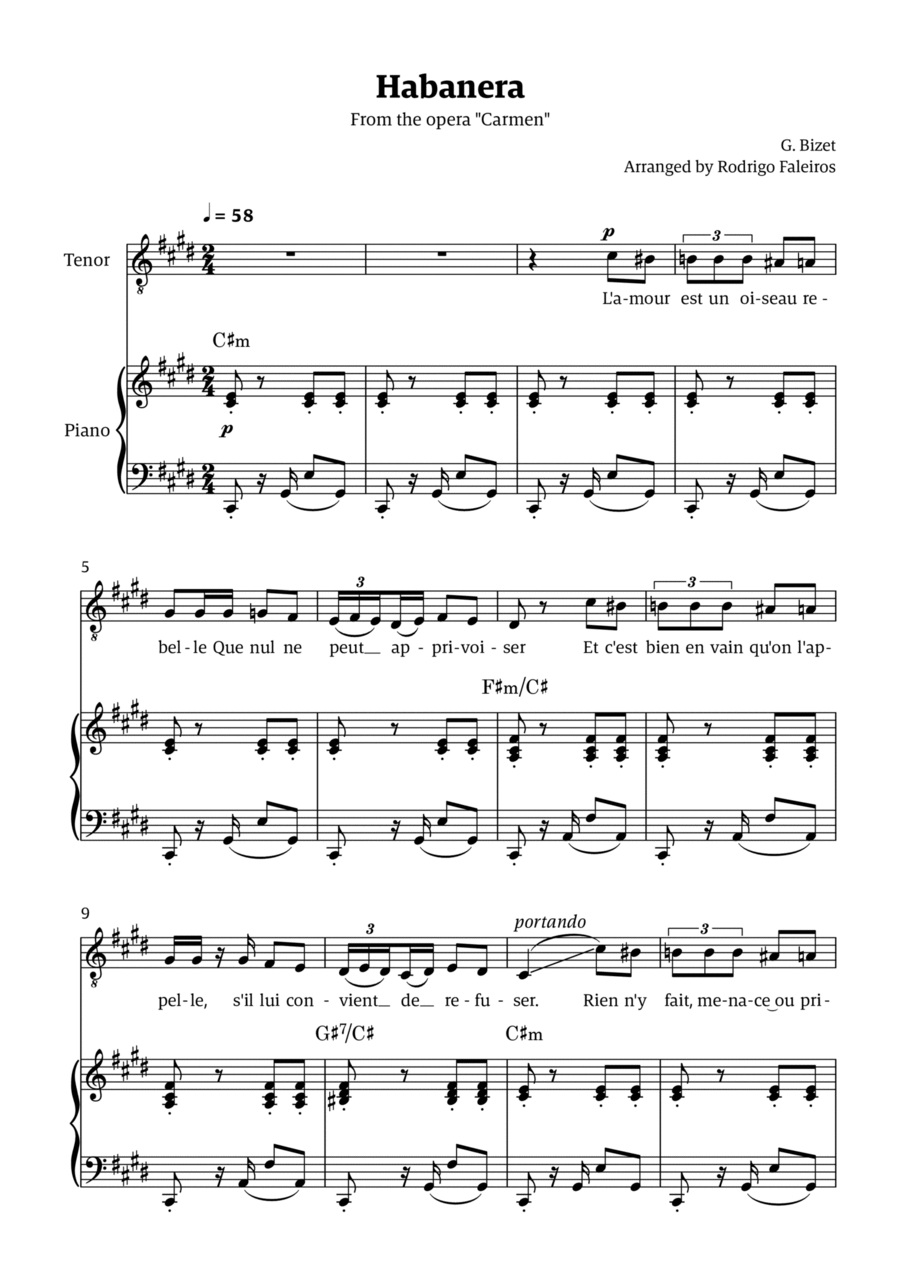Habanera (for tenor - C# minor/major) Chamber Music scores gallery preview page 1