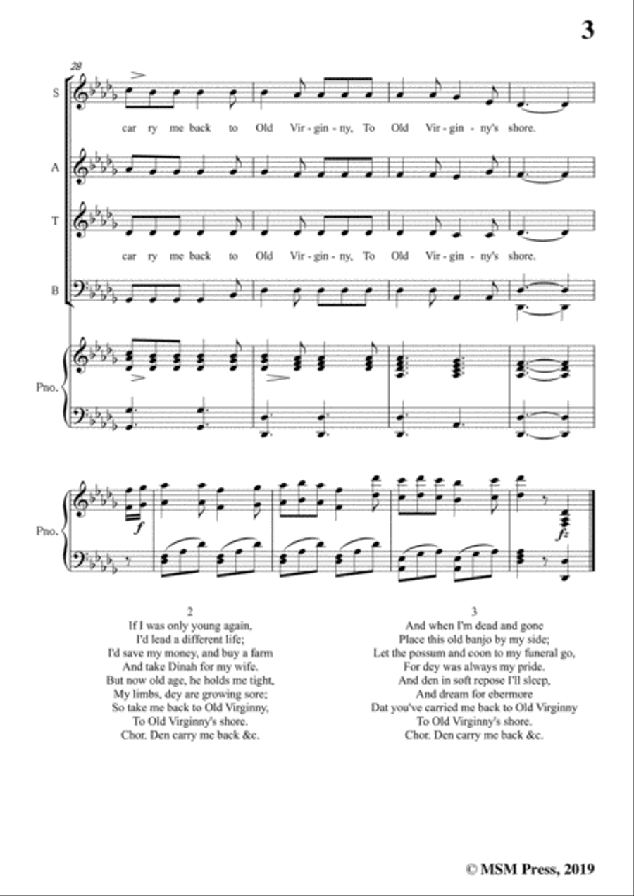 James A. Bland-Carry Me Back To Old Virginny,in D flat Major,,for Voice &Pno Voice scores gallery preview page 5