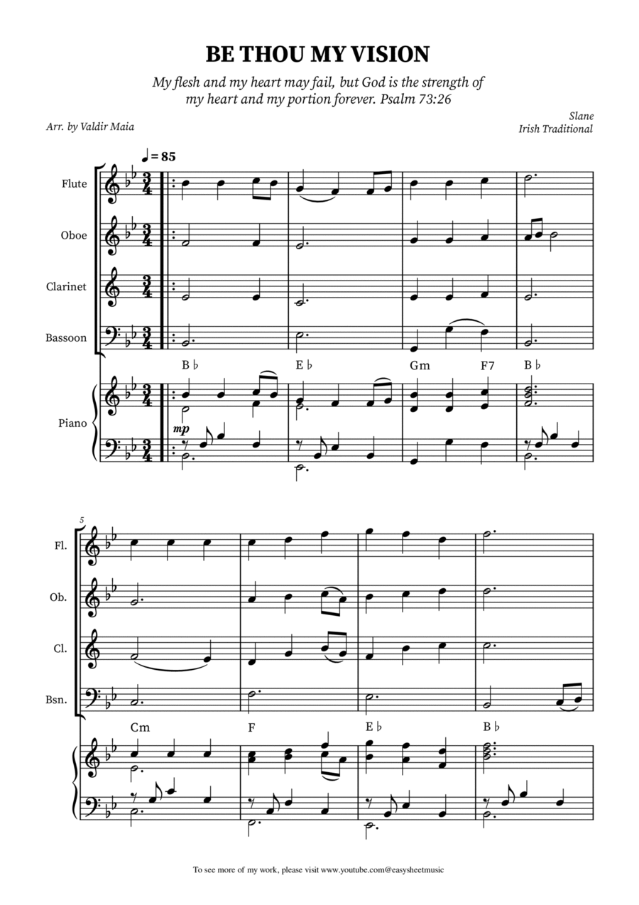 Be Thou My Vision - Woodwind Quartet (Optional Piano Accompaniment) Woodwind Quartet scores gallery preview page 1