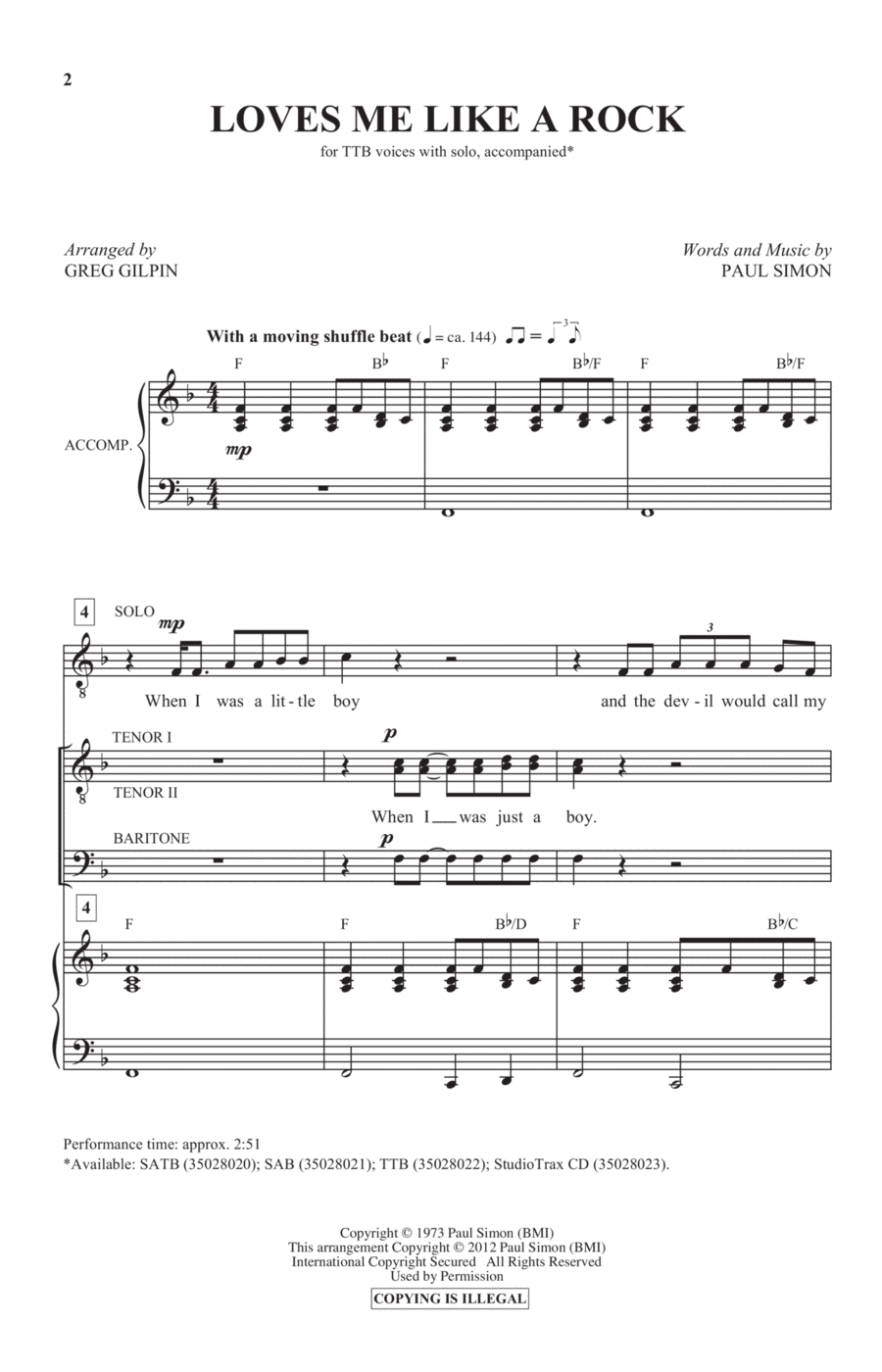 Loves Me Like A Rock (arr. Greg Gilpin) TTBB scores gallery preview page 1