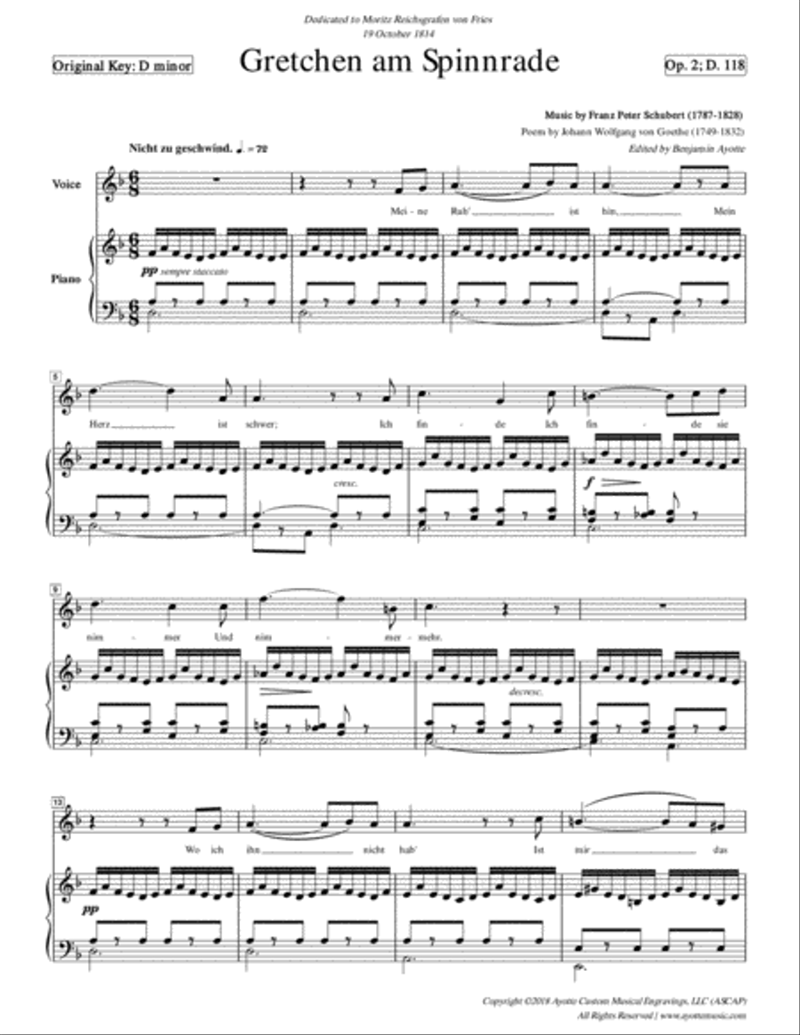Schubert - Gretchen am Spinnrade - High Voice in D minor Schubert - Gretchen am Spinnrade - High Voice in D minor High Voice scores gallery preview page 1