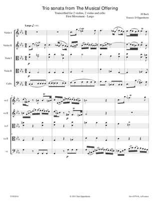 Book cover for Bach: The Musical Offering (BWV 1079) No. 8, Trio Sonata - Movement I, arranged for 2 Violins, 2 Vio