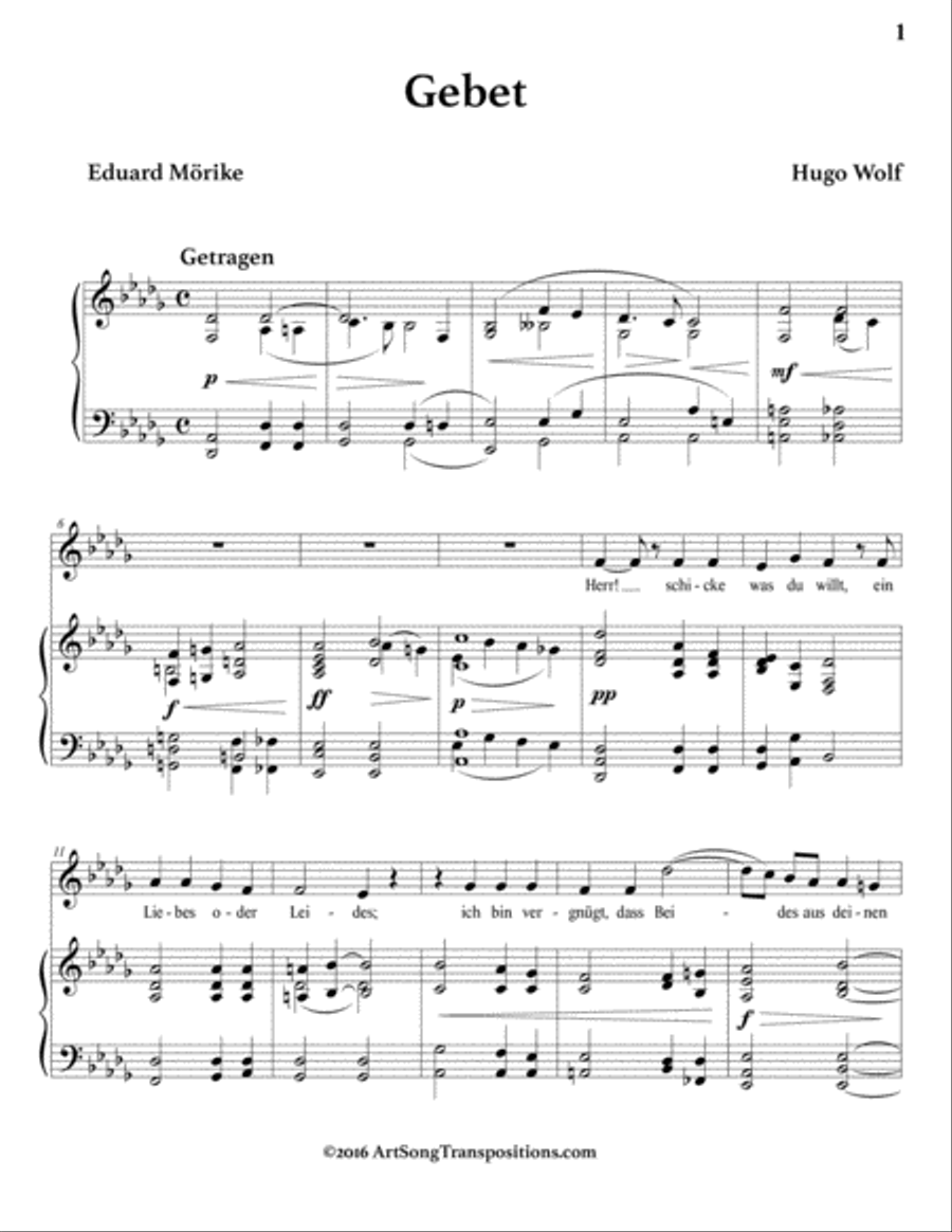 WOLF: Gebet (transposed to D-flat major)