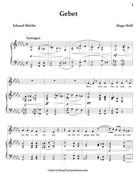 WOLF: Gebet (transposed to D-flat major)
