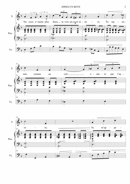 APRES UN REVE - Faure - Arr. for Soprano, Piano (and Cello ad libitum) image number null