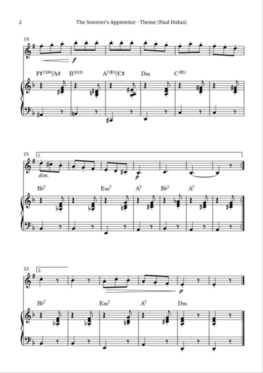 The Sorcerer's Apprentice theme B-Flat Trumpet scores gallery preview page 2