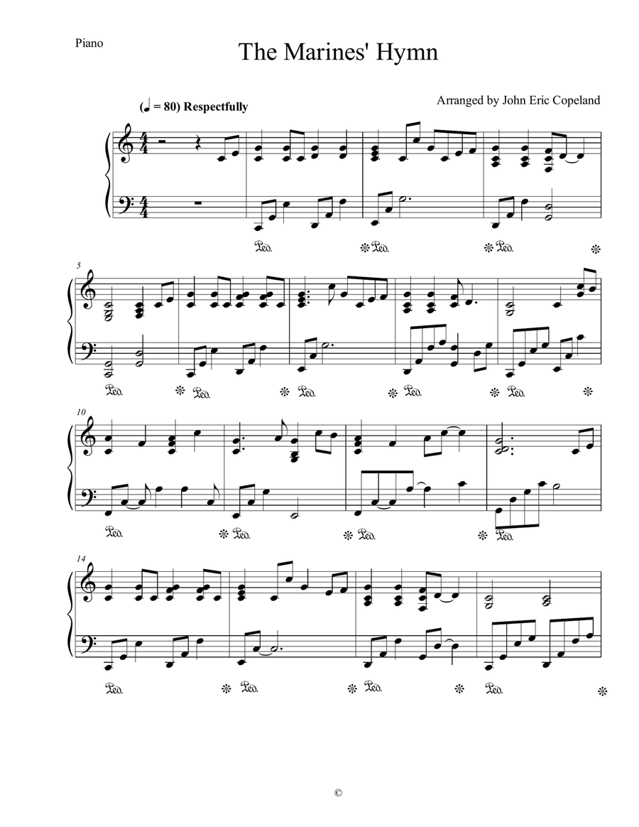 The Marine's Hymn The Marine's Hymn Piano Solo scores gallery preview page 1