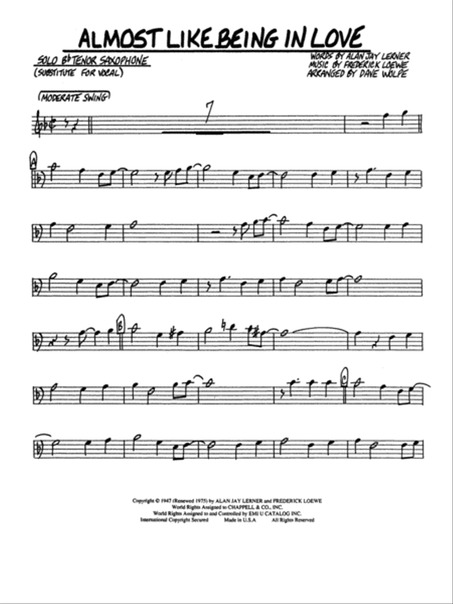 Almost Like Being in Love: Solo Tenor Saxophone Jazz Ensemble scores gallery preview page 1