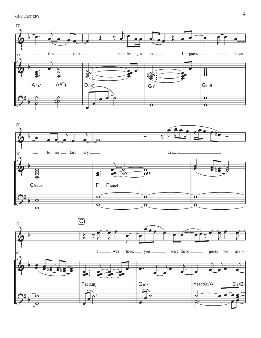 One Last Cry Piano, Vocal scores gallery preview page 4