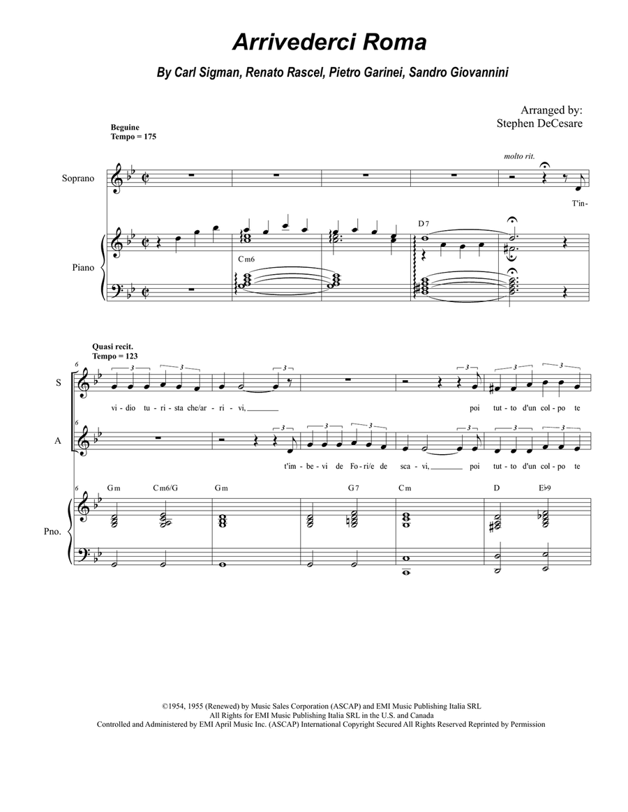 Arrivederci Roma (goodbye To Rome) Alto Voice scores gallery preview page 1