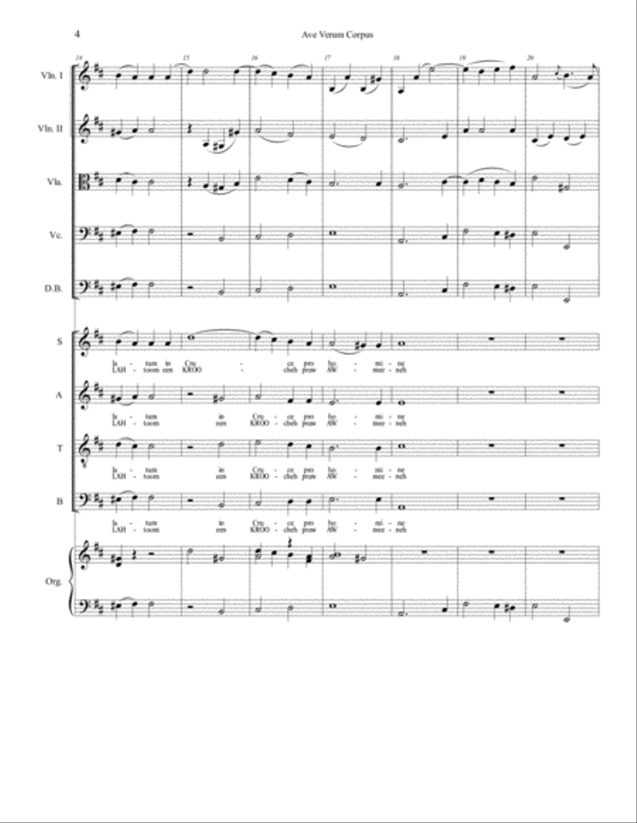 Ave Verum Corpus for String Orchestra, Choir and Organ 4-Part scores gallery preview page 4