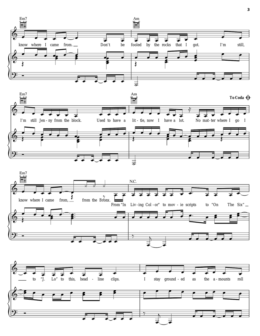 Jenny From The Block Piano, Vocal, Guitar scores gallery preview page 3