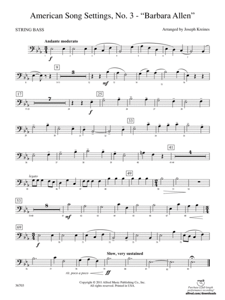 American Song Settings, No. 3 "Barbara Allen": (wp) String Bass
