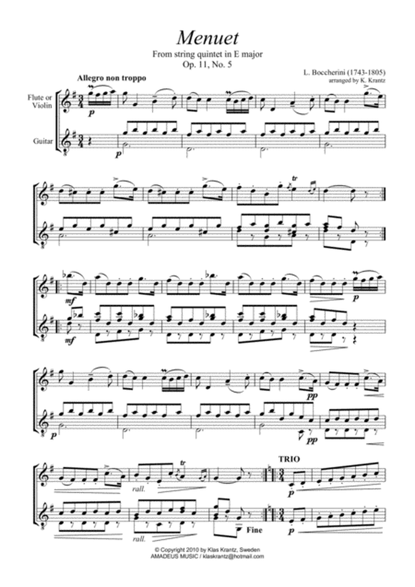 Famous Menuet / Minuet (G Major) for flute and guitar image number null
