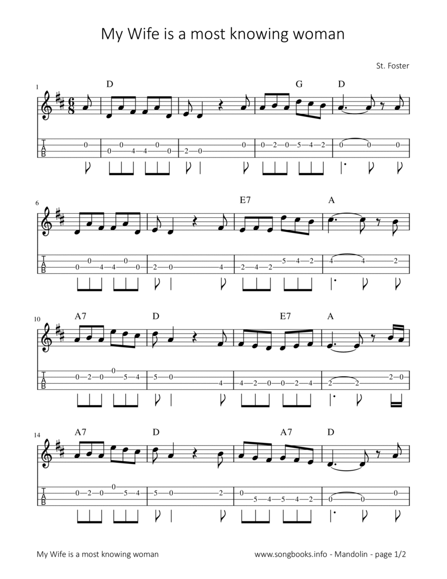 My Wife is a most knowing woman Mandolin scores gallery preview page 1