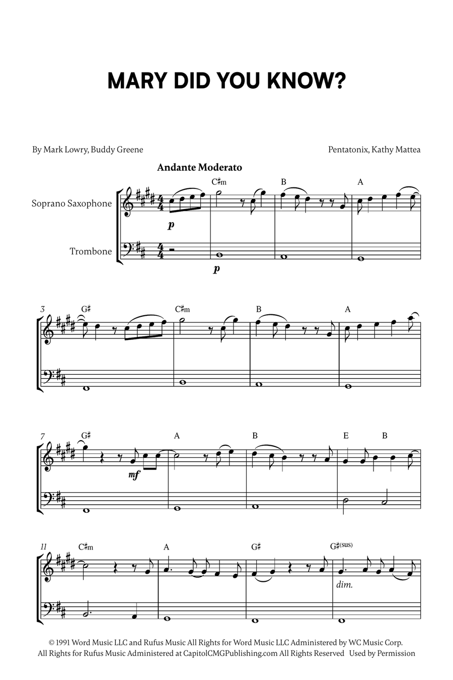 Mary, Did You Know? Trombone Duet scores gallery preview page 1