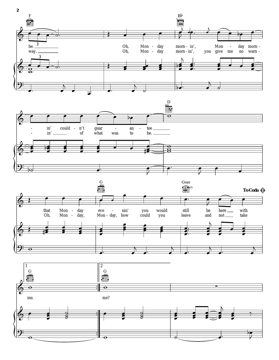 Monday, Monday Piano, Vocal, Guitar scores gallery preview page 2