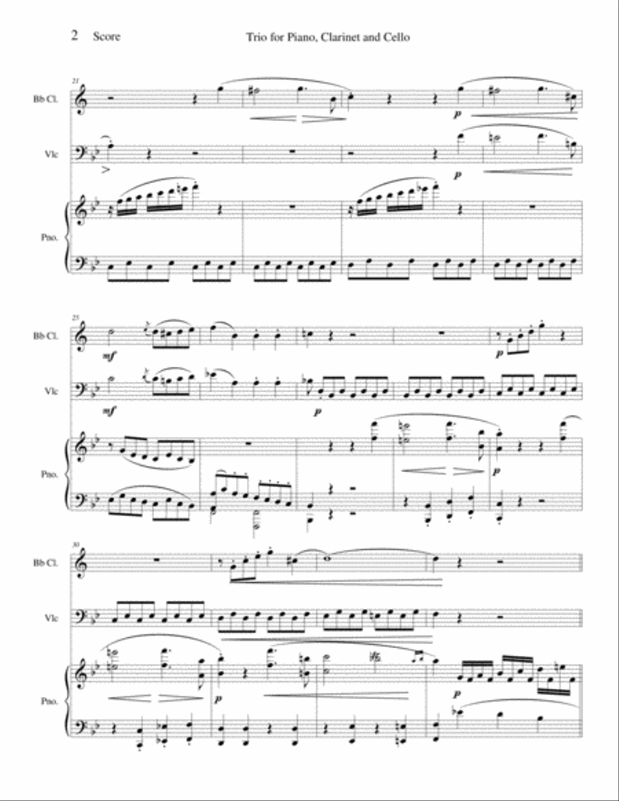 Trio for Piano, Clarinet and Cello B-Flat Clarinet scores gallery preview page 2