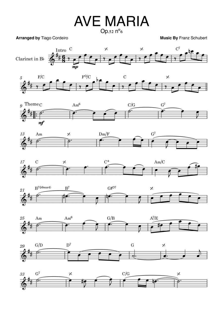 Ave Maria Op.52 nº6 Ave Maria Op.52 nº6 B-Flat Clarinet scores gallery preview page 1