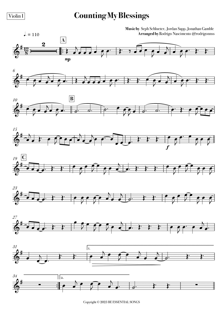 Counting My Blessings String Quartet scores gallery preview page 1