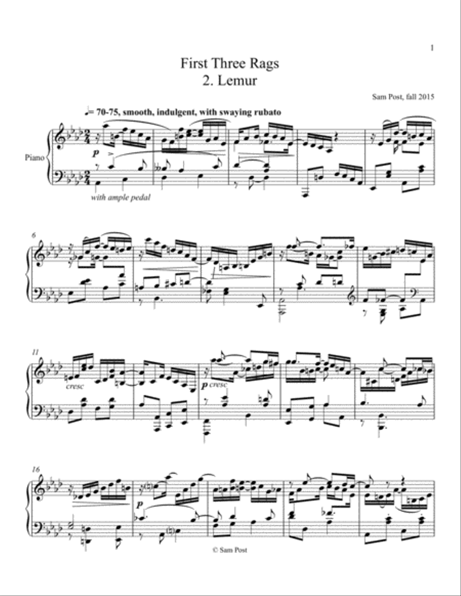 Lemur Rag, op. 9, #2 Lemur Rag, op. 9, #2 Piano Solo scores gallery preview page 1