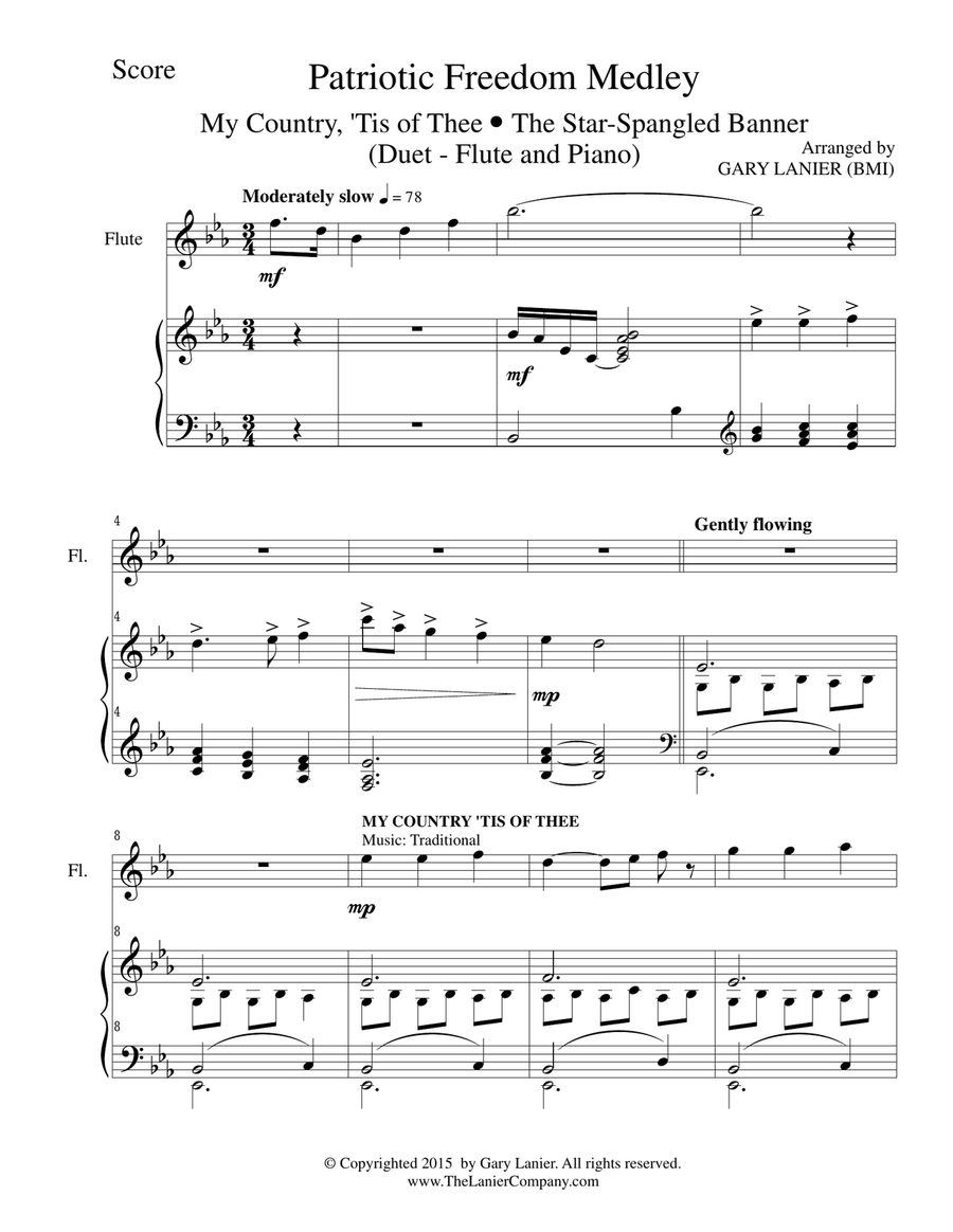 PATRIOTIC FREEDOM MEDLEY (Duet – Flute and Piano/Score and Parts) Woodwind Duet scores gallery preview page 2