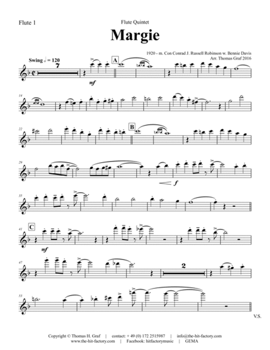 Margie - Dixieland Classic - Flute Quintet - F