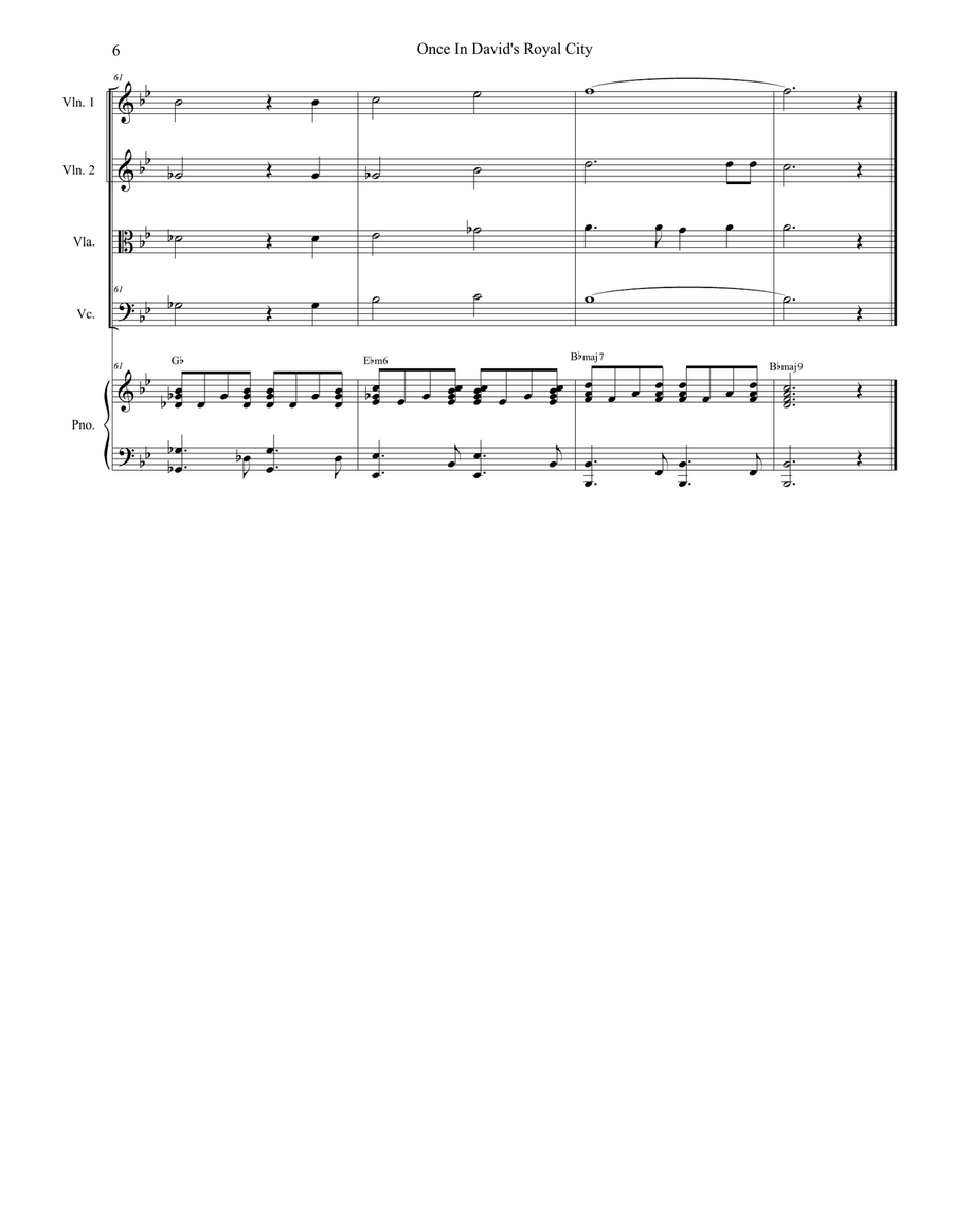 Once In Royal David's City (String Quartet and Piano) String Quartet scores gallery preview page 6