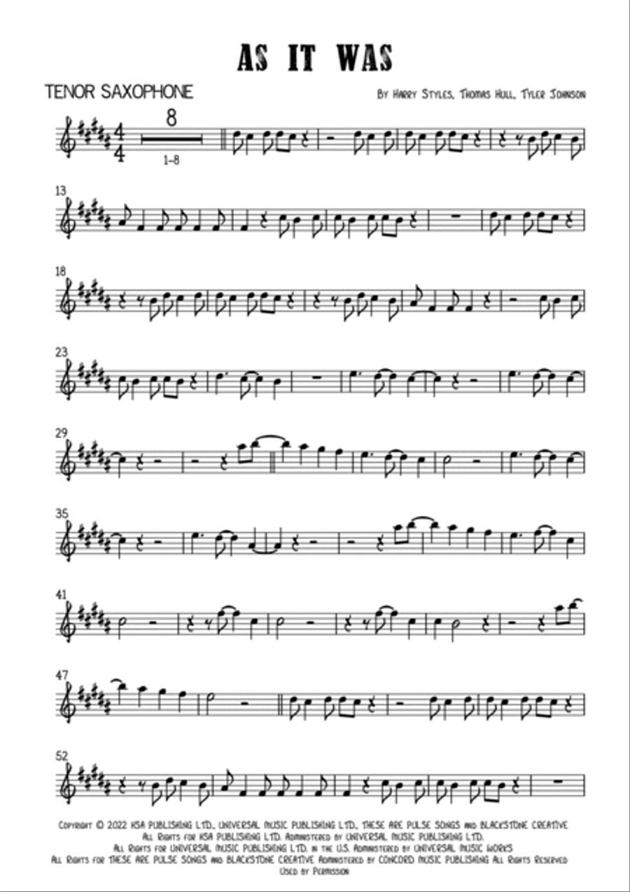 As It Was Tenor Saxophone scores gallery preview page 2