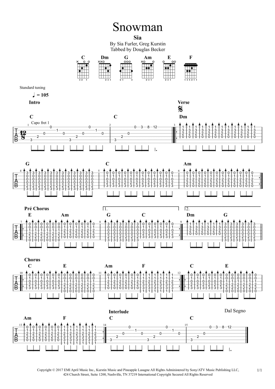 Snowman Guitar Tablature scores gallery preview page 1