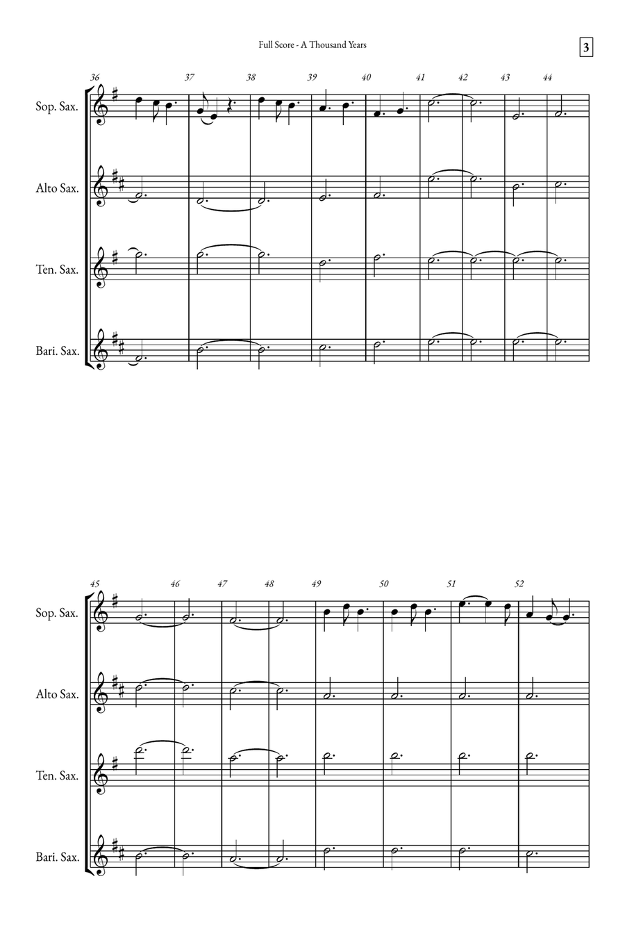 A Thousand Years Saxophone Quartet scores gallery preview page 3