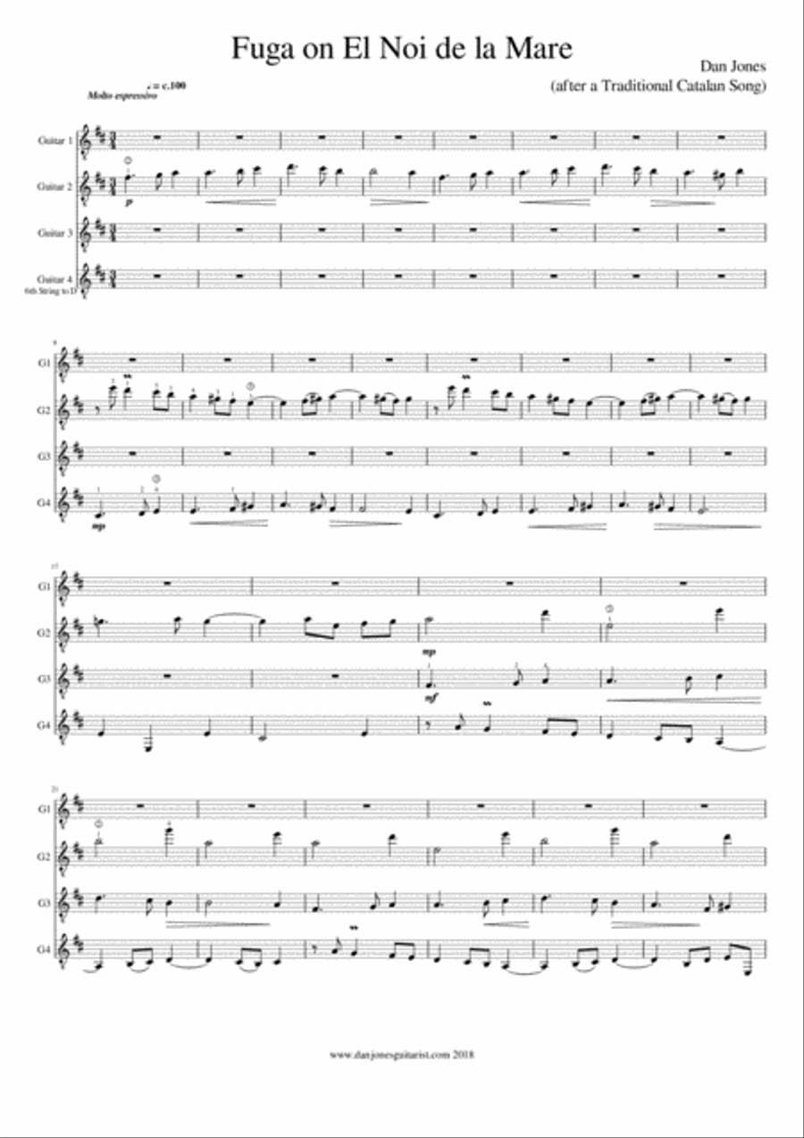 Fuga on El Noi de la Mare Guitar Ensemble scores gallery preview page 1