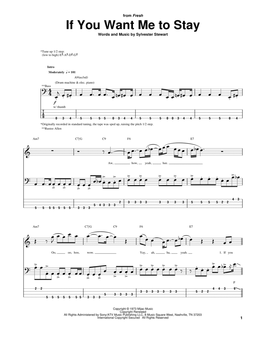 If You Want Me To Stay Guitar Tablature scores gallery preview page 1