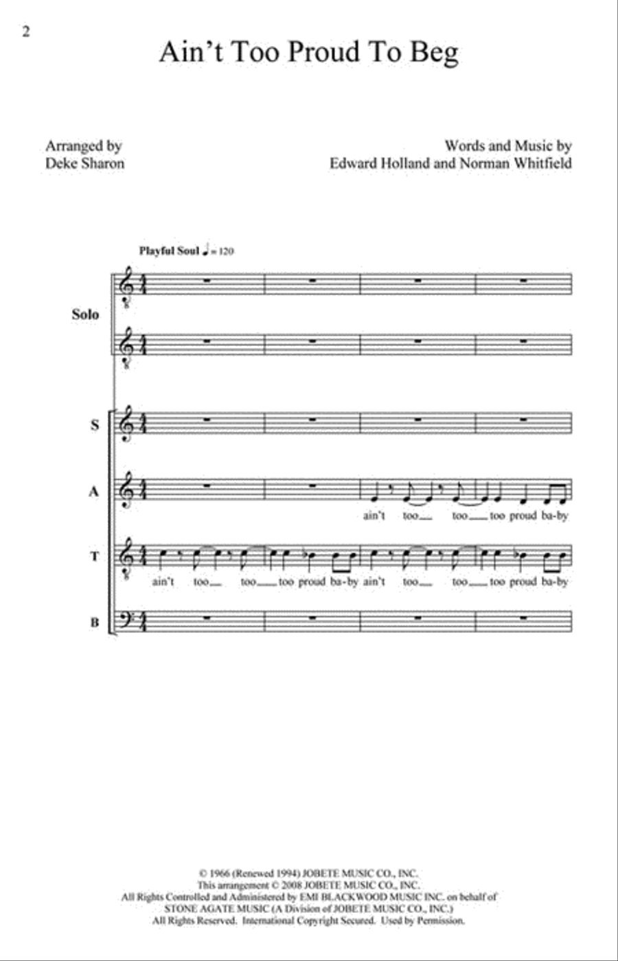 Ain't Too Proud to Beg 4-Part scores gallery preview page 2