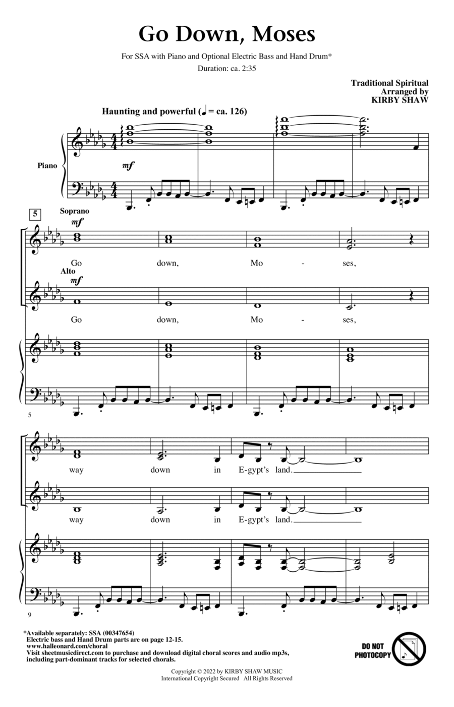 Go Down, Moses (arr. Kirby Shaw) SSA scores gallery preview page 1