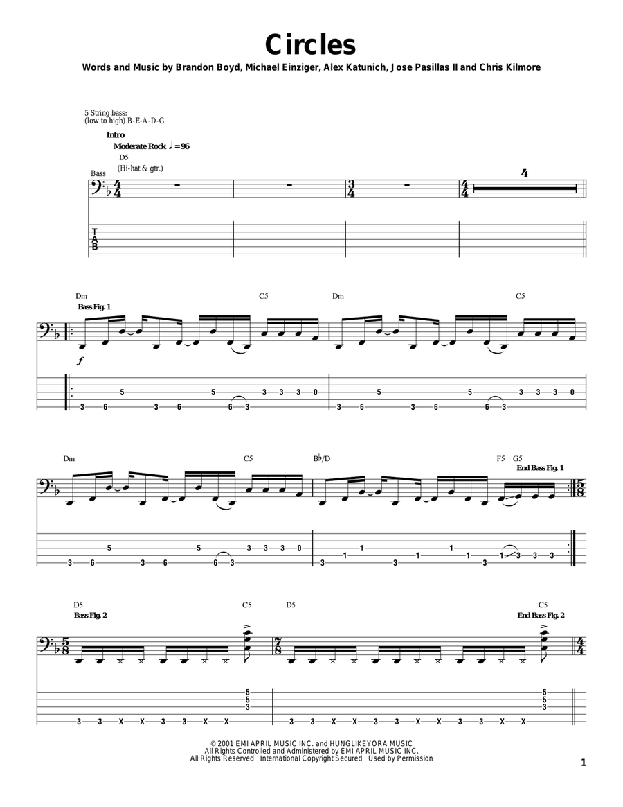 Circles Bass Guitar Tablature scores gallery preview page 1