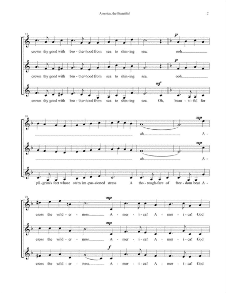 America, the Beautiful - SSA SSA scores gallery preview page 3