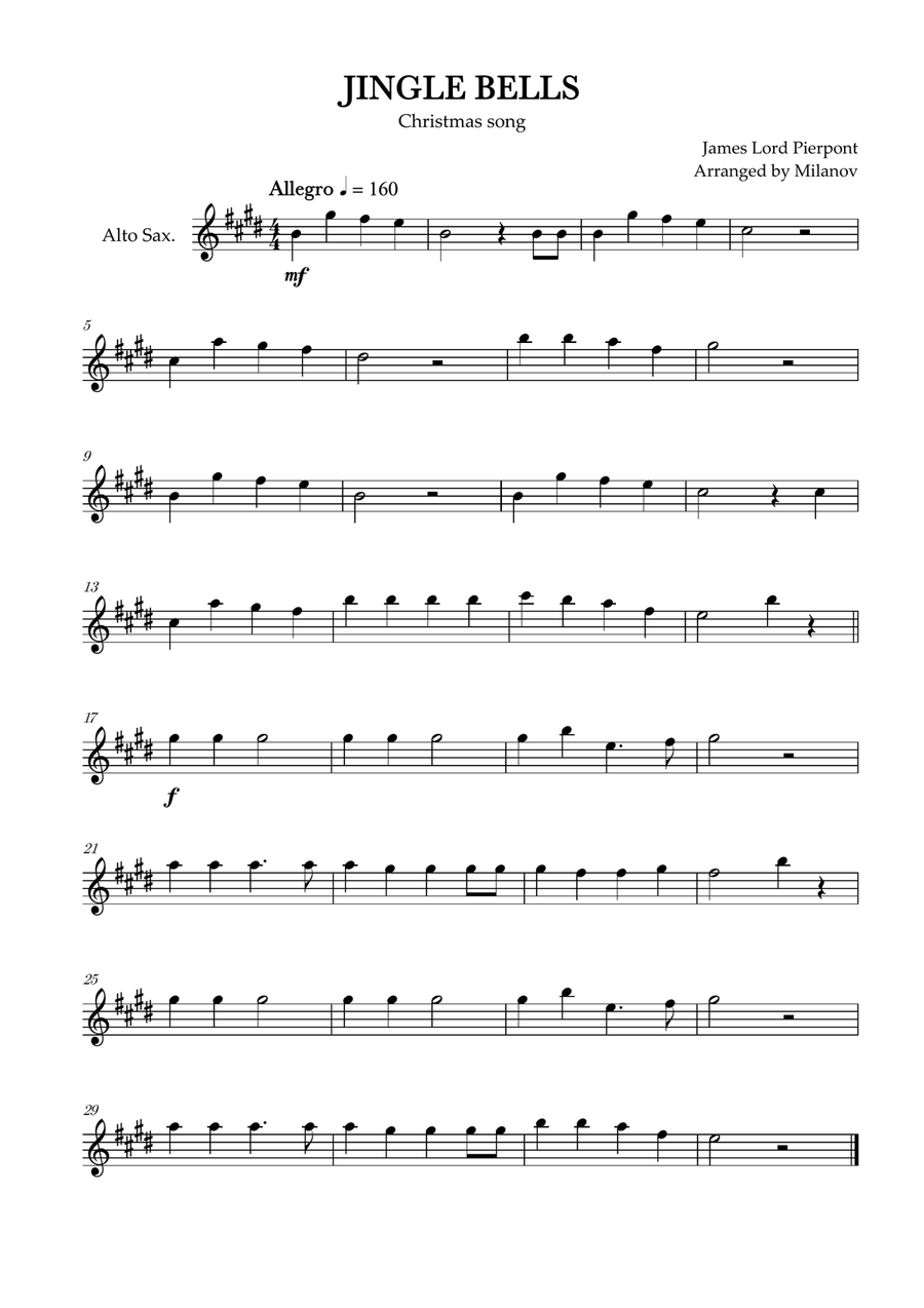 Book cover for Jingle Bells | Pierpont | Christmas song | alto sax | easy