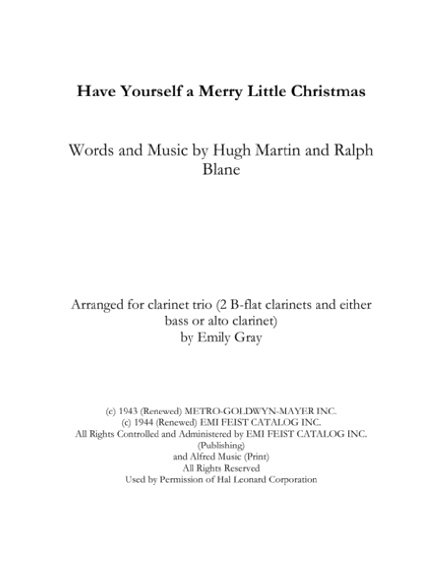 Have Yourself A Merry Little Christmas from MEET ME IN ST. LOUIS Woodwind Trio scores gallery preview page 1