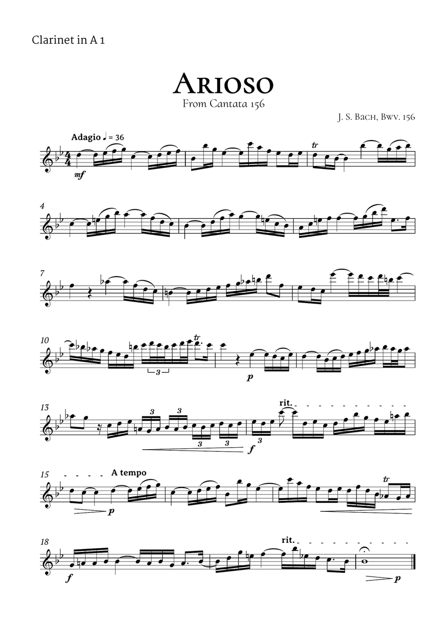 Arioso Bach Clarinet in A Quartet Clarinet Quartet scores gallery preview page 4