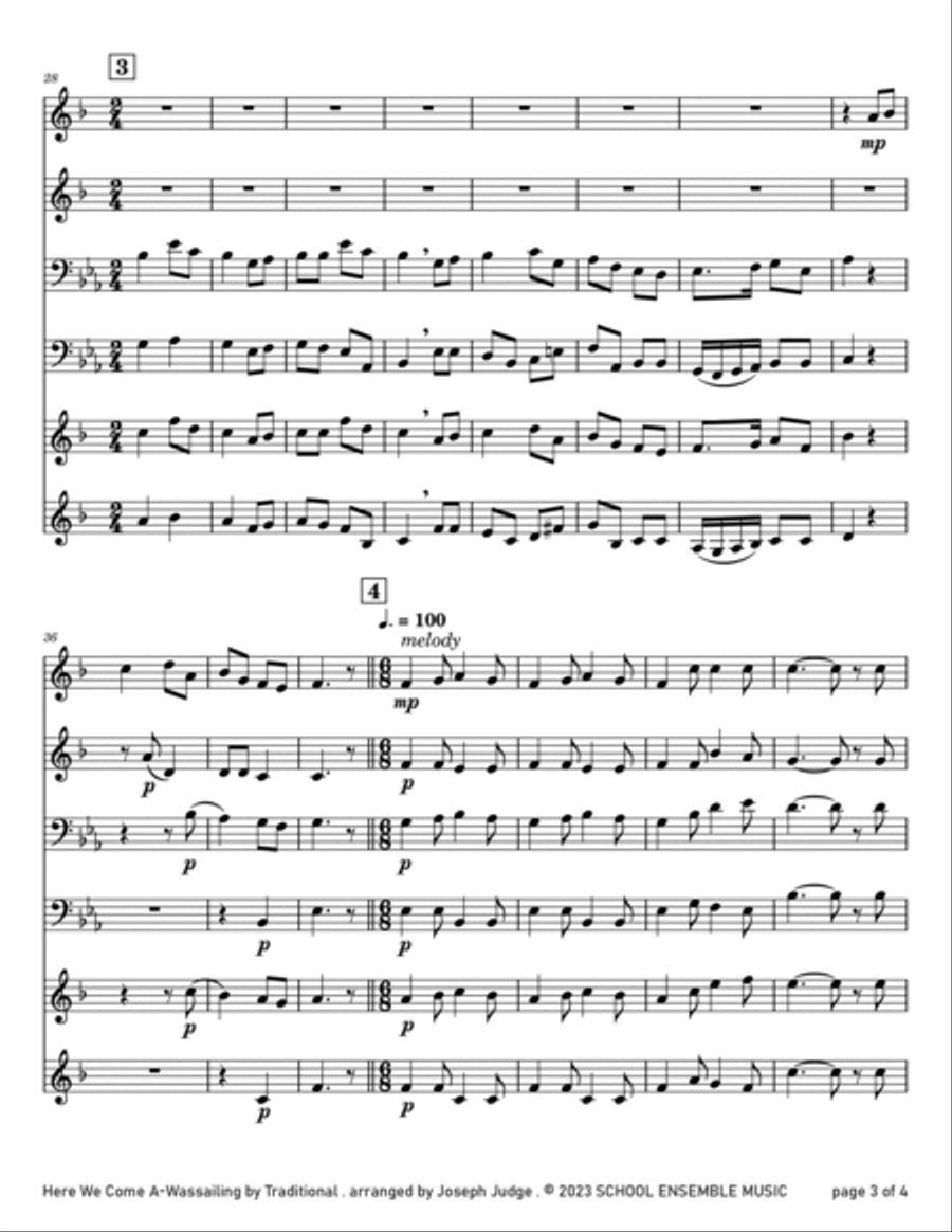 Here We Come A Wassailing for Brass Quartet in Schools Brass Quartet scores gallery preview page 3