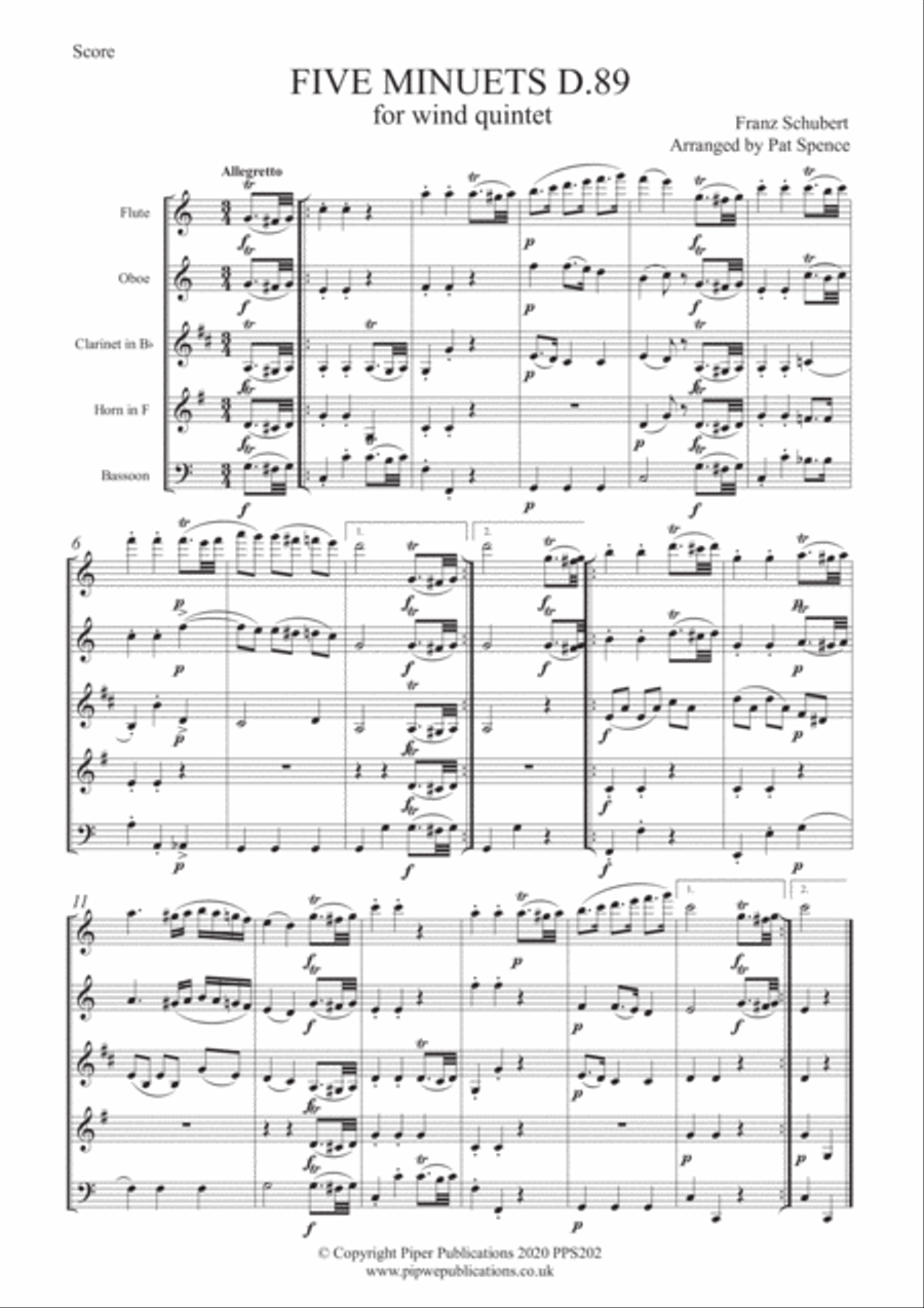 SCHUBERT 5 MINUETS D.89 FOR WOODWIND QUINTET Woodwind Quintet scores gallery preview page 2