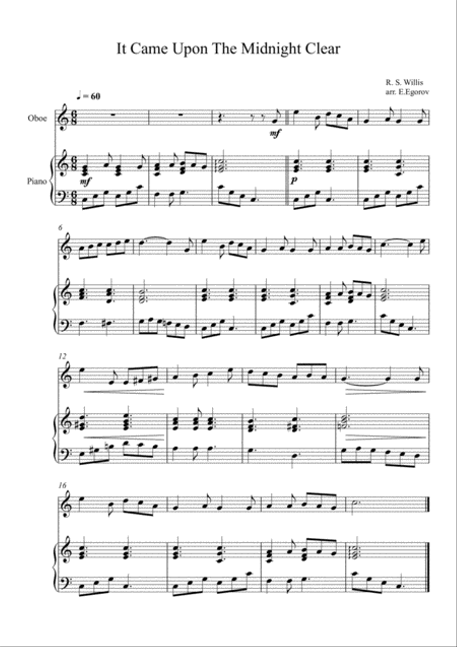 It Came Upon The Midnight Clear, Richard Storrs Willis, For Oboe & Piano Piano scores gallery preview page 1