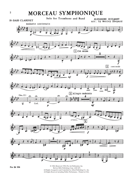 Morceau Symphonique (Trombone Solo and Band): B-flat Bass Clarinet