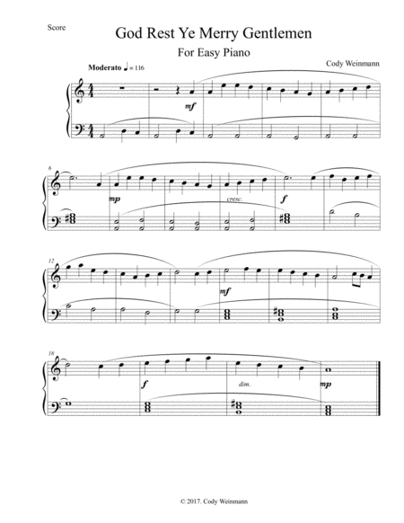 God Rest Ye Merry Gentlemen For Easy Piano (With Chords) image number null