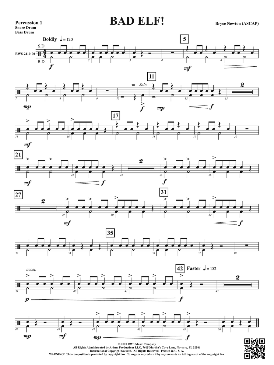 Bad Elf!: 1st Percussion Percussion scores gallery preview page 1
