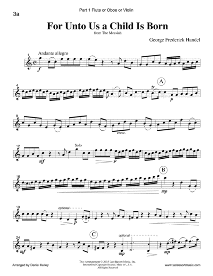 Handel's Messiah for String Trio (2 Violins & Cello) Set of 3 Parts