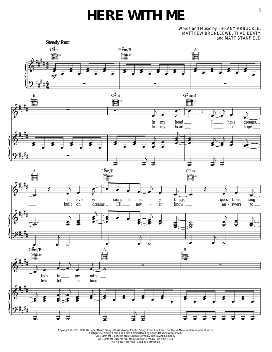 Here With Me Here With Me Piano, Vocal, Guitar scores gallery preview page 1